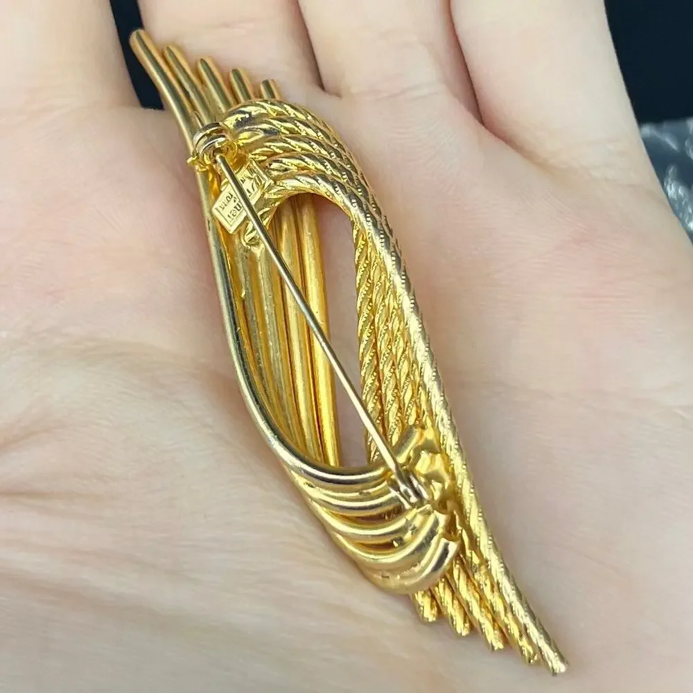 Vintage KRAMER OF NEW YORK Brooch Gold Tone Modernist Rope Abstract